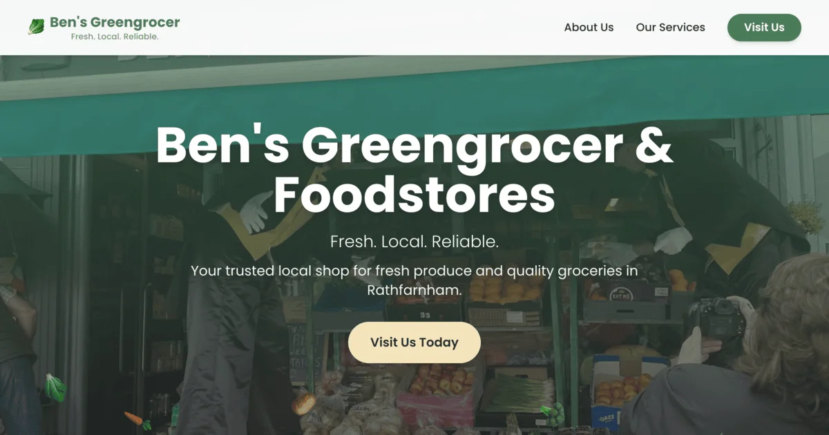 Ben's Greengrocer & Foodstores - Website portfolio screenshot
