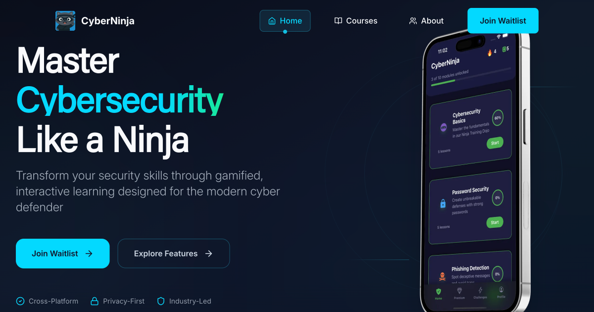 CyberNinja - Website portfolio screenshot