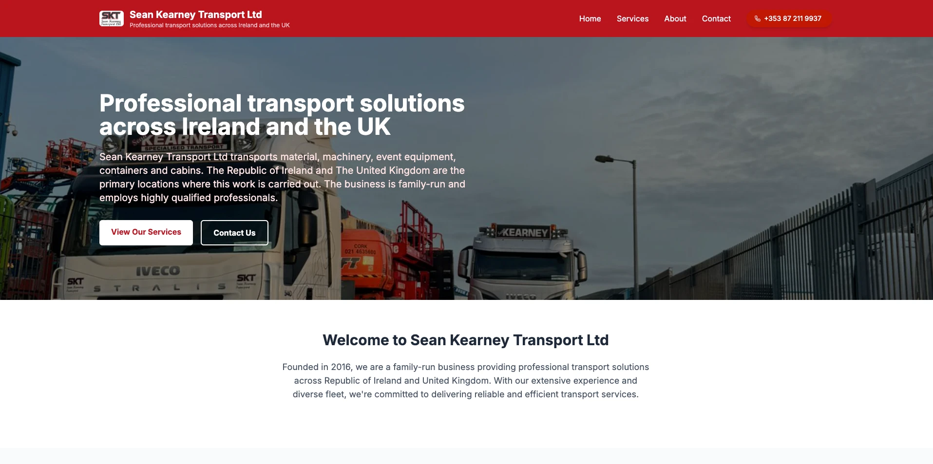 Sean Kearney Transport LTD - Website portfolio screenshot
